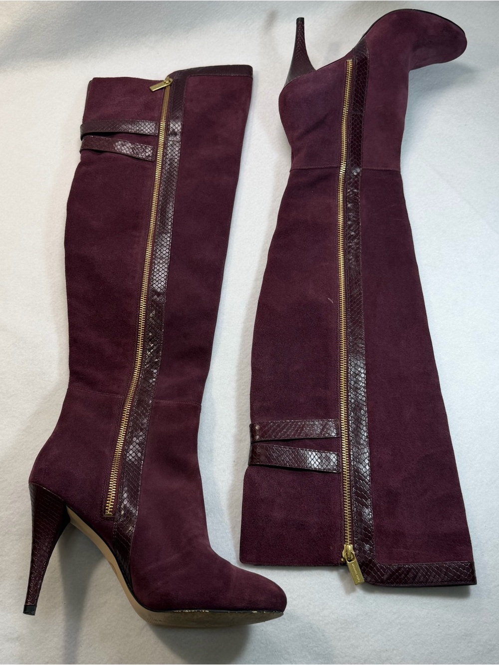 Michael Kors Burgundy Suede Snakeskin Knee High Boots 8M